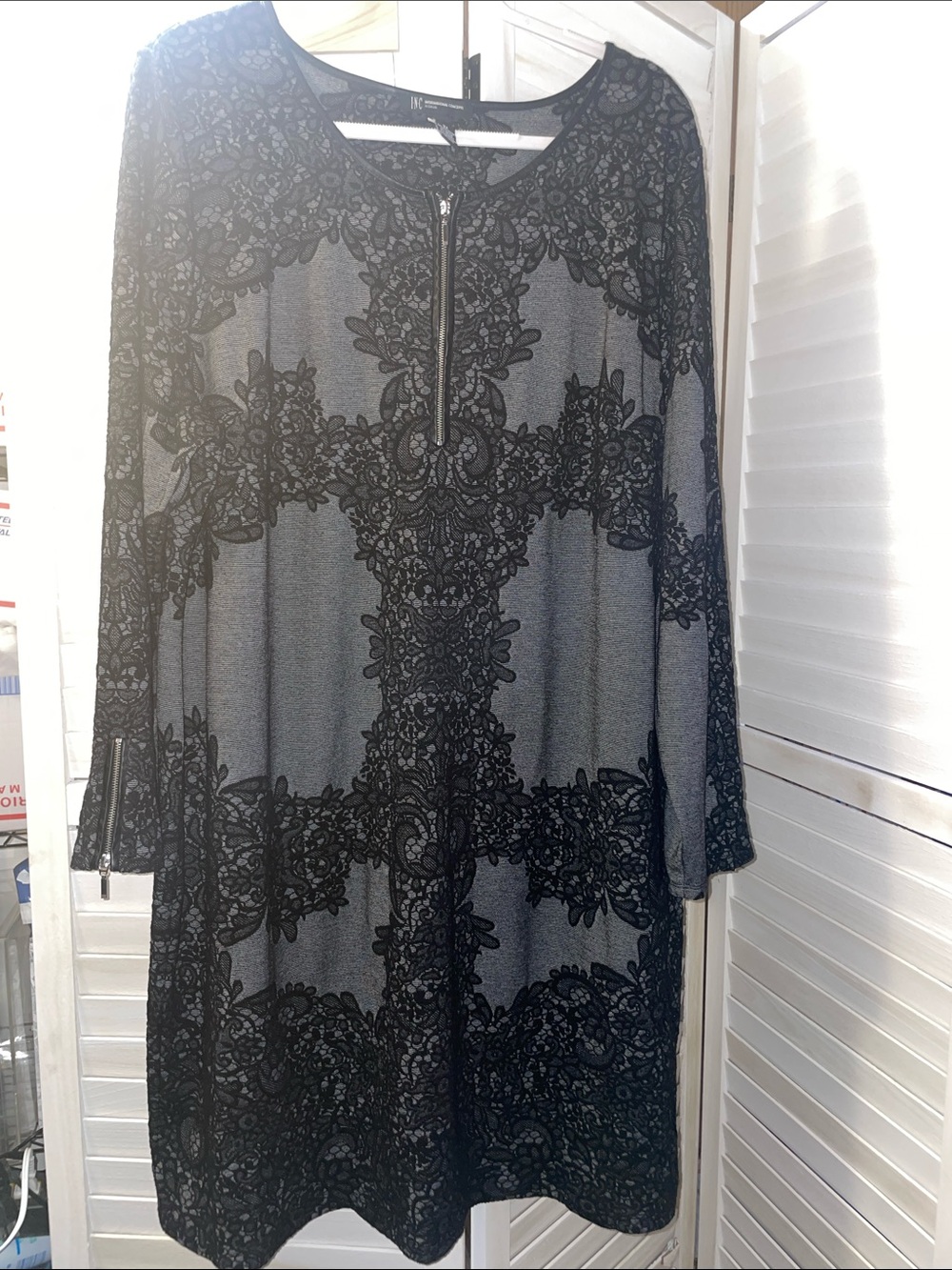 INC International Concepts Black Lace Zip-Front Shift Dress